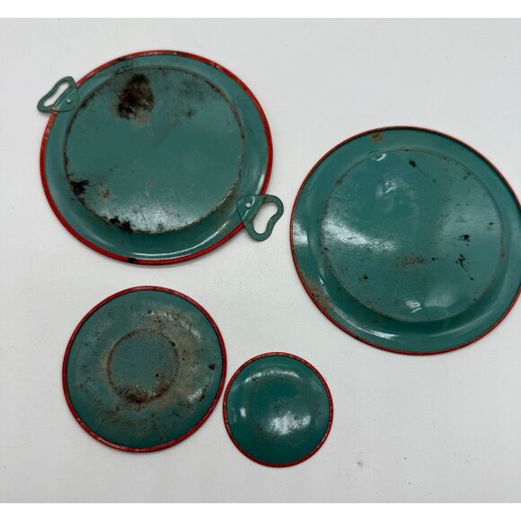 Vintage Lot 4 TIN CHILD TEA SET Plates Bride Groom Pelican Cup OHIO ART - Picture 6 of 9